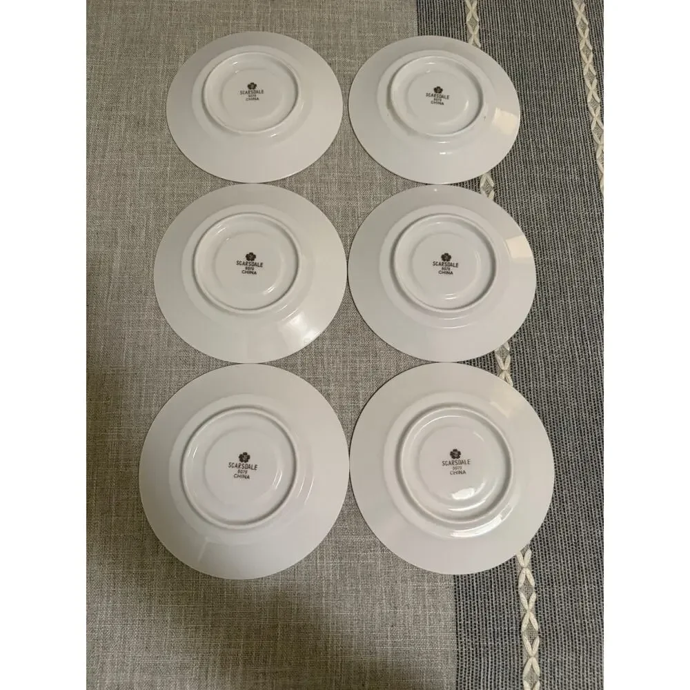 🍽️ Scarsdale 8079 China Saucers – Set of 6 – White Embossed Floral & Silver
